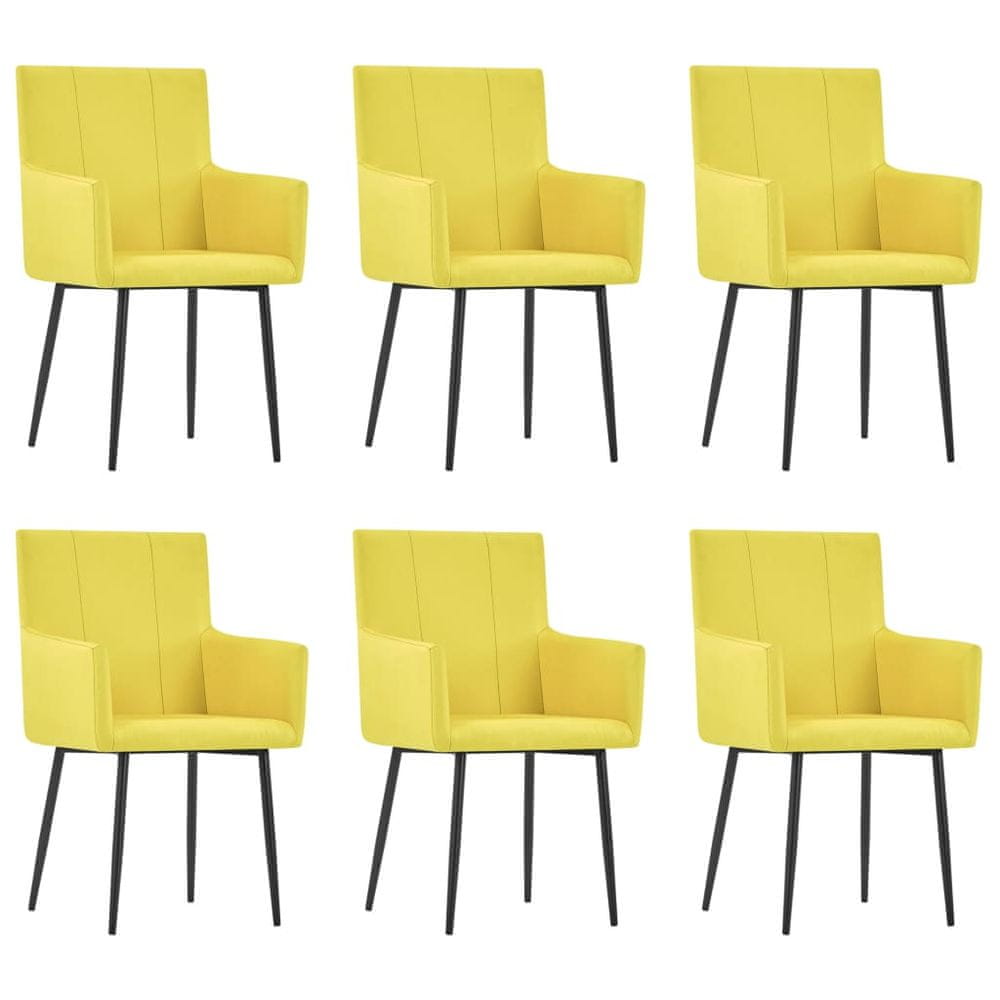 Vidaxl Jedálenské stoličky s opierkami 6 ks, žlté, látka